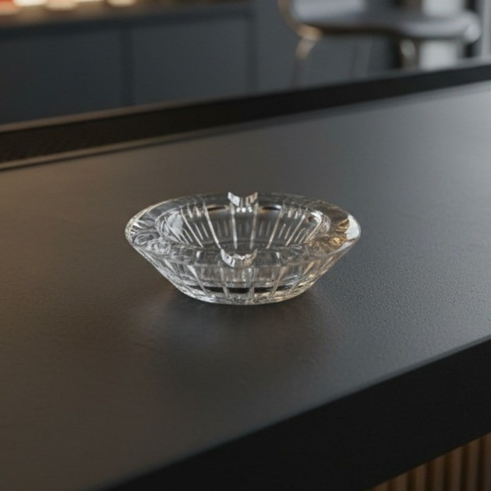 Heavy Clear Cut Crystal Ashtray, 6" Sunburst Round Glass, Replacement Tobacciana